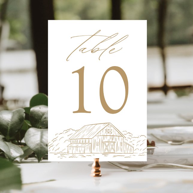 Numeração De Mesa Casamento Rústico Elegante Dourado em Celeiro (Criador carregado)