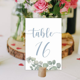Numeração De Mesa Casamento Rústico em Aquarela Eucalipto Azul Poeir
