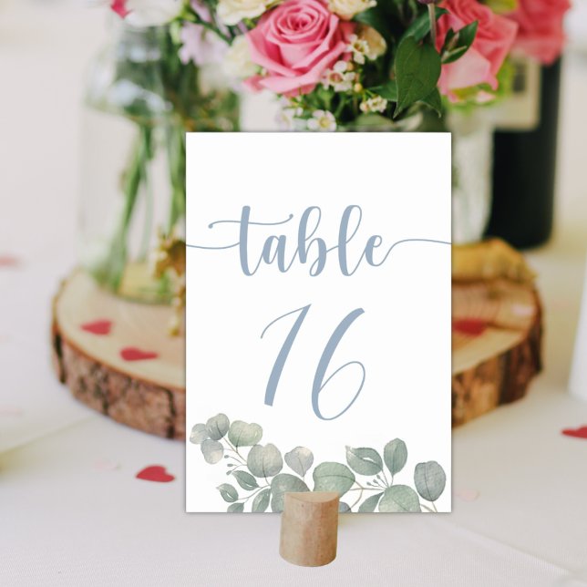 Numeração De Mesa Casamento Rústico em Aquarela Eucalipto Azul Poeir (Criador carregado)