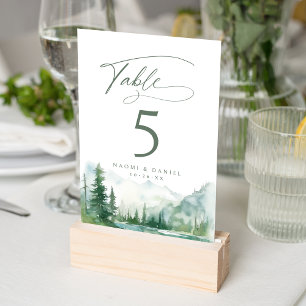 Numeração De Mesa Casamento Rústico Floresta Montanhosa Aquarela Sag