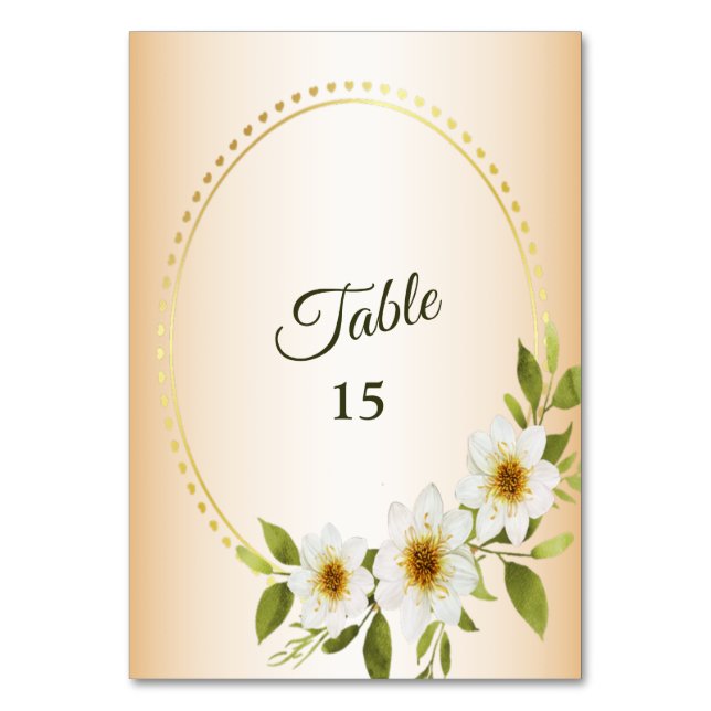 Numeração De Mesa Casamento Rústico Geométrico Dourado Floral Branco (Frente)