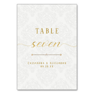 Numeração De Mesa Casamento Sete 7 Dourado Renda Branca Letra Elegan
