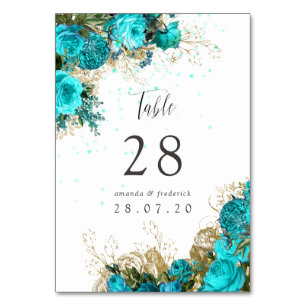 Numeração De Mesa Casamento Shabby Vintage Turquesa e Dourado