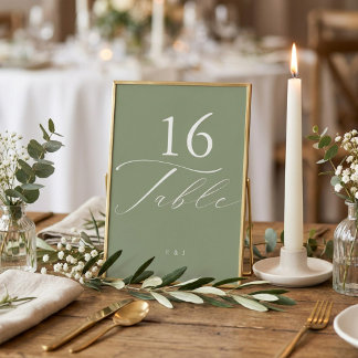 Numeração De Mesa Casamento Simples Branco e Verde Salvia Moderno