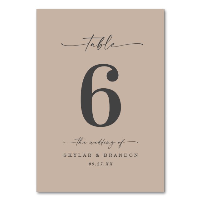Numeração De Mesa Casamento Simples De Areia Sólida Khaki Beige (Frente)