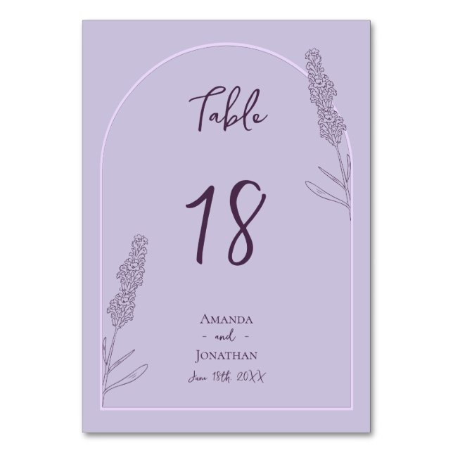 Numeração De Mesa Casamento Simples de Blooms de Lavanda Elegante (Frente)