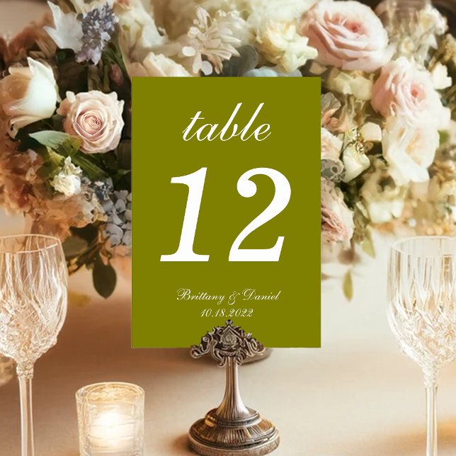 Numeração De Mesa Casamento Simples de Caligrafia Verde Oliva (Criador carregado)