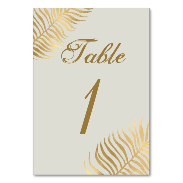 Numeração De Mesa Casamento Simples de Folhas Tropicais Douradas (Frente)