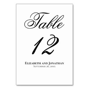 Numeração De Mesa Casamento Simples de Script Preto e Branco Elegant