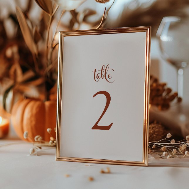 Numeração De Mesa Casamento Simples de Terracotta Fall Boho (Simple Elegant Terracotta Fall Boho Wedding Table Number Sign by Painted Paperie
)