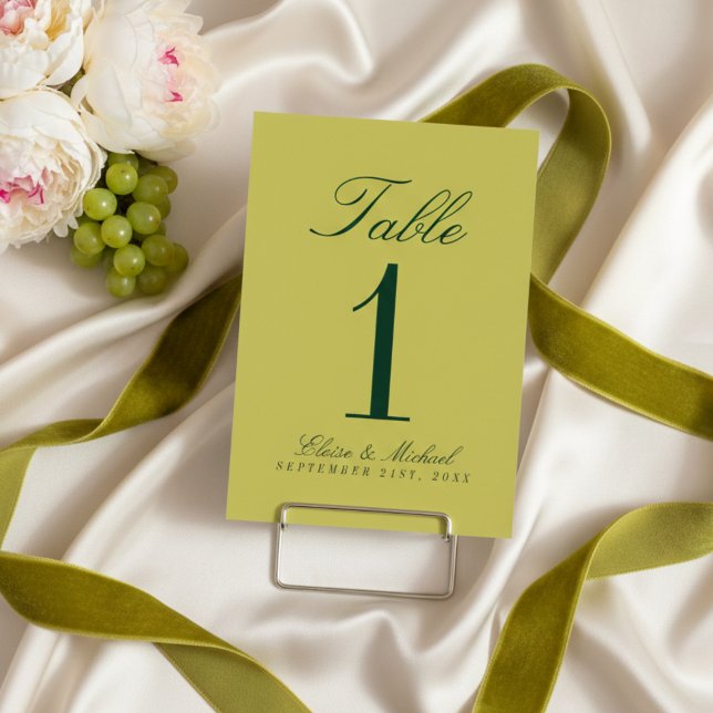 Numeração De Mesa Casamento Simples e Elegante em Chartreuse (Elegant Chartreuse Simple Wedding Table Number)