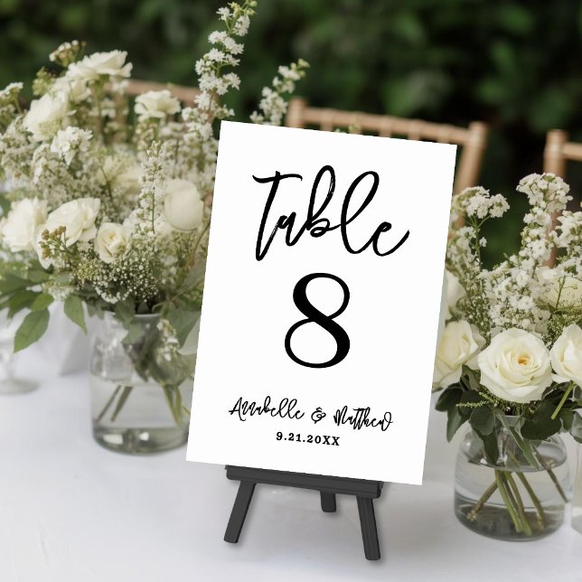 Numeração De Mesa Casamento Simples Moderno Preto Branco (Simple Modern Black White Wedding Table Number)