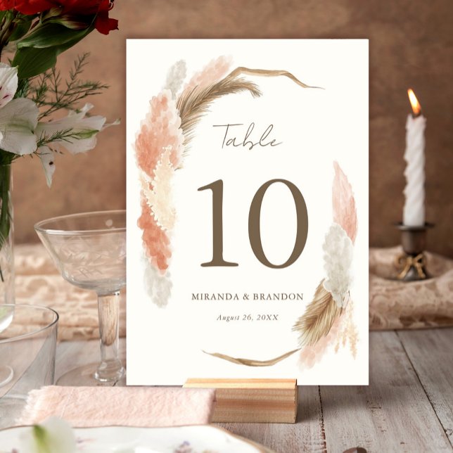 Numeração De Mesa Casamento Simples Moderno Rústico com Grama Pampas (Criador carregado)