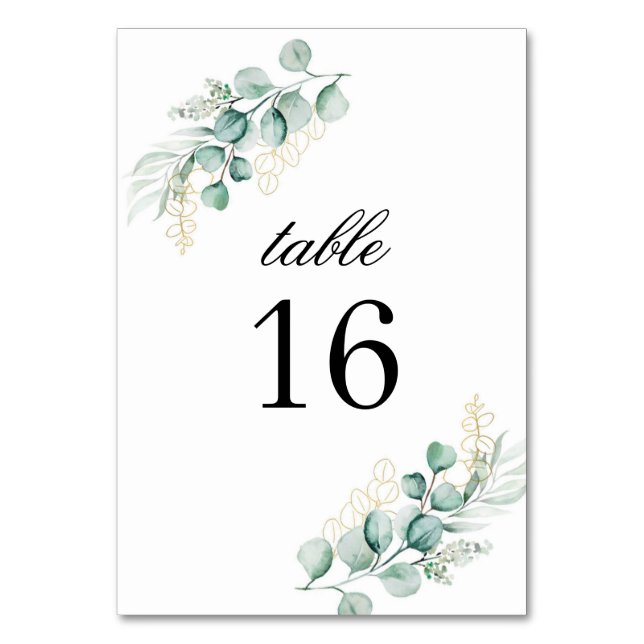 Numeração De Mesa Casamento Simples Rústico com Verduras de Eucalipt (Frente)