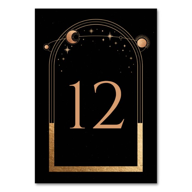 Numeração De Mesa Casamento Sol Lua Preto Dourado Celestial (Frente)