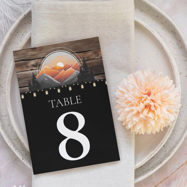 Numeração De Mesa Casamento Solar da Floresta Rustic Mountain Valley (Rustic Mountain Landscape Summer Mason Jar Lights Table Numbers)