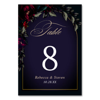 Numeração De Mesa Casamento sombrio gótico roxo turquesa floral mela
