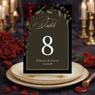 Numeração De Mesa Casamento sombrio gótico vermelho verde floral mel