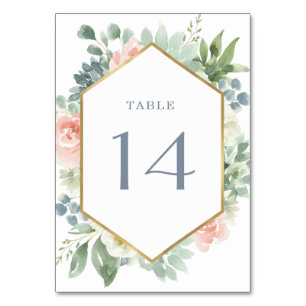 Numeração De Mesa Casamento Suculente de Jardim Floral de Blush Azul