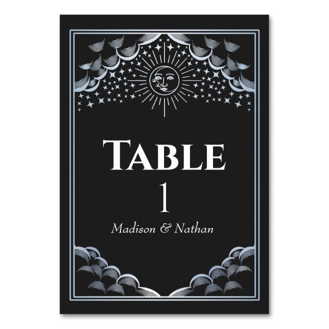 Numeração De Mesa Casamento Tarot do Sol e da Lua Prateados (Frente)