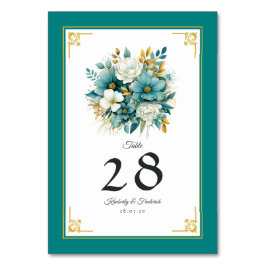 Numeração De Mesa Casamento Teal e Dourado Floral