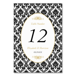 Numeração De Mesa Casamento tema damasco Dourado preto e branco da V