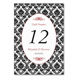 Numeração De Mesa Casamento tema damasco vermelho, preto e branco