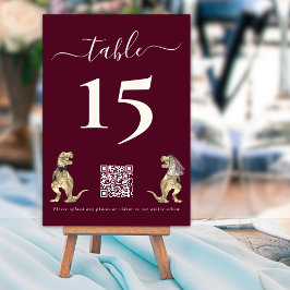 Numeração De Mesa Casamento tema Dinossauro Borgonha Código QR
