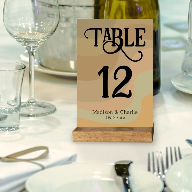 Numeração De Mesa Casamento Terrestre Retro Swirls (In Situ on Stand at Table)