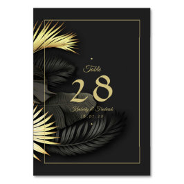 Numeração De Mesa Casamento Tropical de Folha Preto e Dourado Elegan