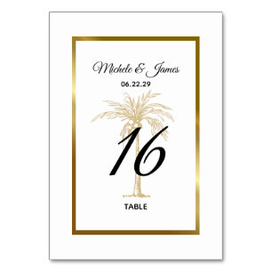 Numeração De Mesa Casamento Tropical de Palmeira Dourada Elegante