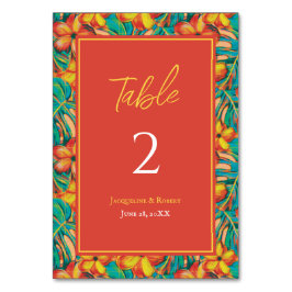 Numeração De Mesa Casamento Tropical Laranja e Amarelo Floral
