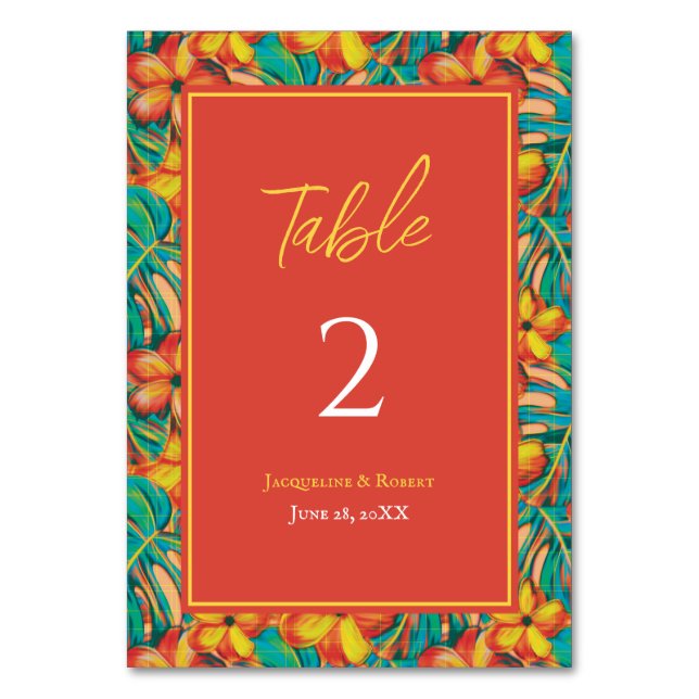 Numeração De Mesa Casamento Tropical Laranja e Amarelo Floral (Frente)