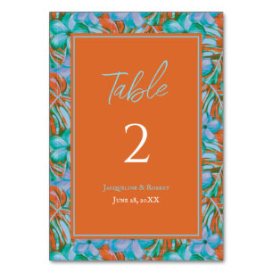 Numeração De Mesa Casamento Tropical Laranja e Azul Floral