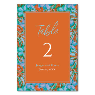 Numeração De Mesa Casamento Tropical Laranja e Azul Floral