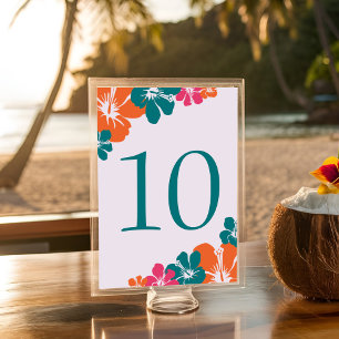 Numeração De Mesa Casamento Tropical Teal Orange Pink Hibiscus
