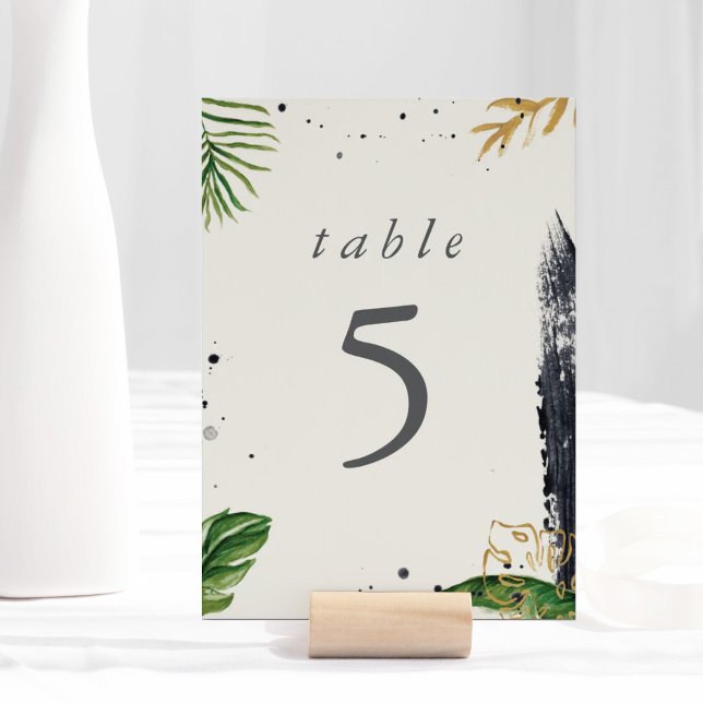 Numeração De Mesa Casamento Tropical Verde e Dourado de Aquarela (Green & Gold Watercolor Tropical Wedding Table Number)