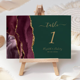 Numeração De Mesa Casamento Verde Agate Dourado Burgundy
