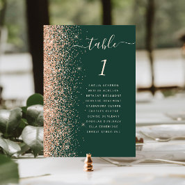 Numeração De Mesa Casamento Verde da Esmeralda Moderna Peach Glitter