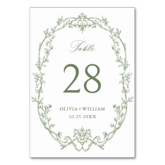 Numeração De Mesa Casamento Verde da Ornamentado Vitoriana Grace Flo