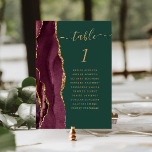 Numeração De Mesa Casamento Verde de Agate Emerald, Dourado Burgundy