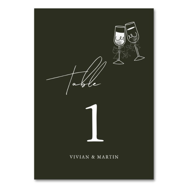 Numeração De Mesa Casamento Verde de Madeira de Oliva Elegante (Frente)