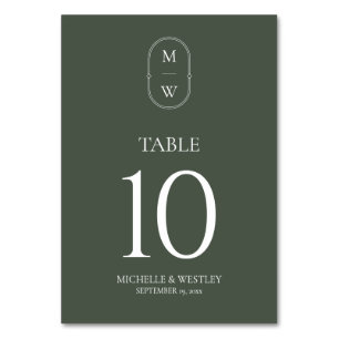 Numeração De Mesa Casamento Verde de Monograma Minimalista