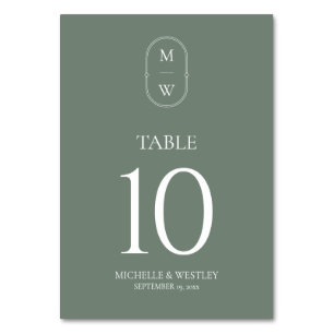 Numeração De Mesa Casamento Verde do Monograma Minimalista Sage
