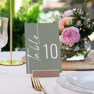 Numeração De Mesa Casamento Verde Elegante Rotação da Caligrafia