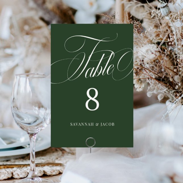 Numeração De Mesa Casamento Verde Elegante Script (Criador carregado)