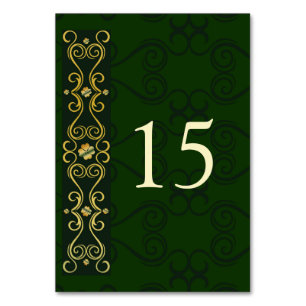 Numeração De Mesa Casamento Verde-Escuro-Dourado-Elegante irlandês D