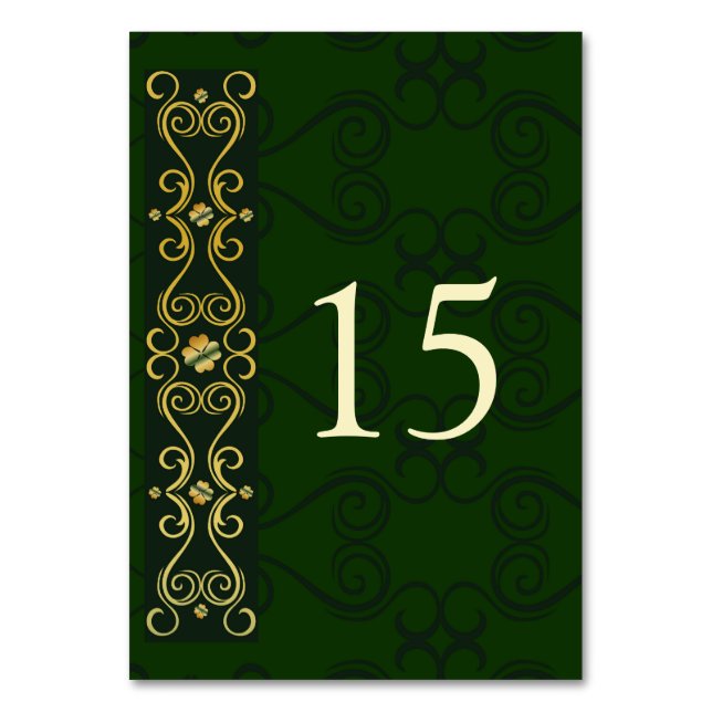Numeração De Mesa Casamento Verde-Escuro-Dourado-Elegante irlandês D (Frente)