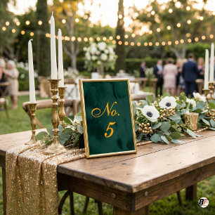 Numeração De Mesa Casamento Verde Esmeralda Elegante Aquarela Dourad