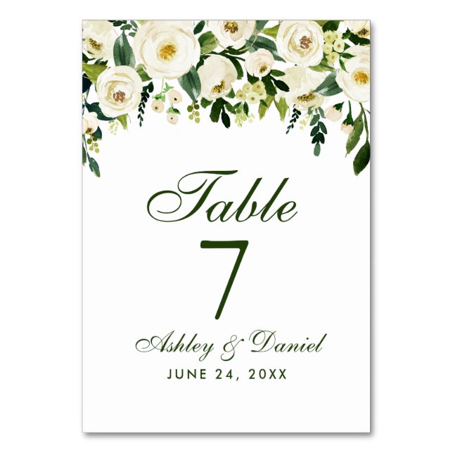 Numeração De Mesa Casamento Verde Floral de Watercolor (Frente)